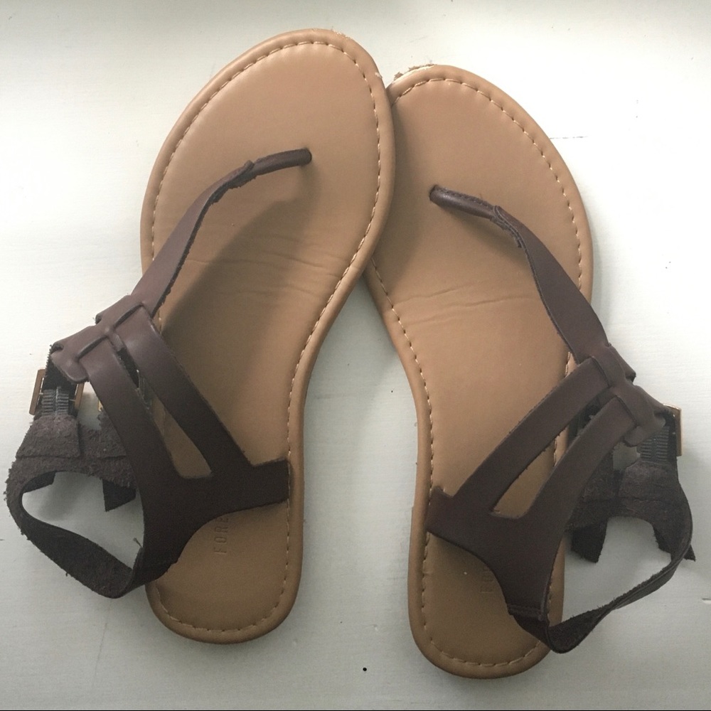 Forever 21 Brown Faux Leather Sandals Size 5/6